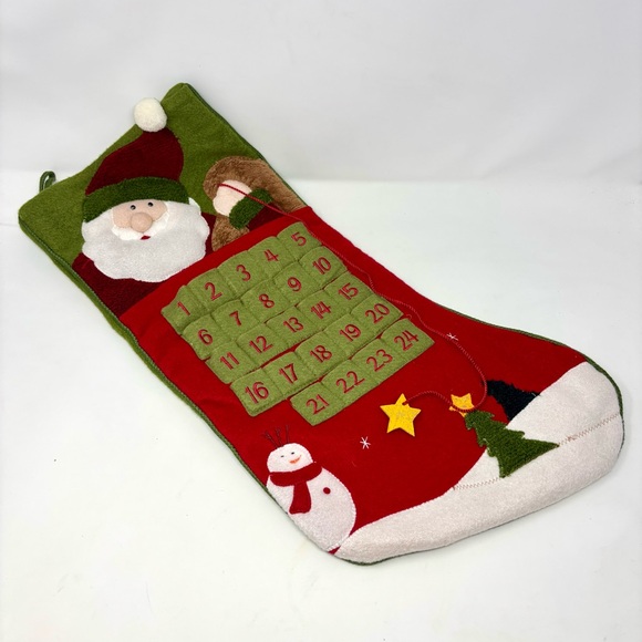 Crystal Snow Santa Claus Snowman Appliqué Stocking Christmas Advent Calendar - Picture 1 of 10
